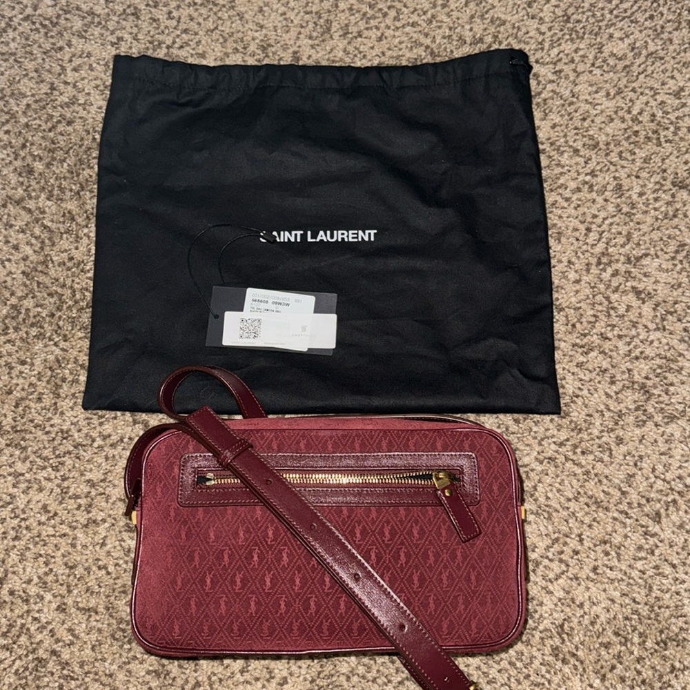 SAINT LAURENT Monogram crossbody camera bag suede